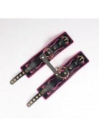 Черные кожаные оковы с розовой строчкой - Crazy Handmade - купить с доставкой в Находке