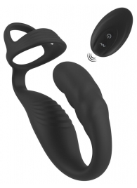 Черное эрекционное кольцо со стимуляцией промежности и анальной пробкой Cock Ring with RC Prostate Plug - Orion - в Находке купить с доставкой