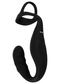 Черное эрекционное кольцо со стимуляцией промежности и анальной пробкой Cock Ring with RC Prostate Plug - Orion - в Находке купить с доставкой