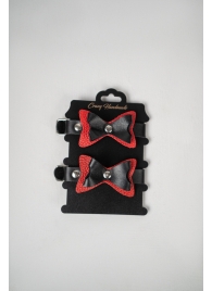 Черно-красные кожаные наручники с бантиками - Crazy Handmade - купить с доставкой в Находке