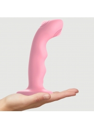 Розовая насадка-стимулятор Strap-On-Me Tapping Dildo Wave - Strap-on-me - купить с доставкой в Находке