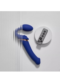 Синий безремневой страпон Multi Orgasm Bendable Strap-On size L с клиторальной стимуляцией - Strap-on-me - купить с доставкой в Находке