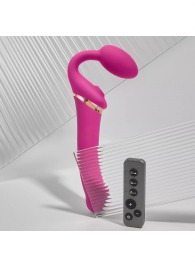 Ярко-розовый безремневой страпон Multi Orgasm Bendable Strap-On size L с клиторальной стимуляцией - Strap-on-me - купить с доставкой в Находке