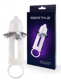 Эластичная насадка на пенис с подхватом мошонки и стимулирующими «ресничками» - Sextaz - в Находке купить с доставкой
