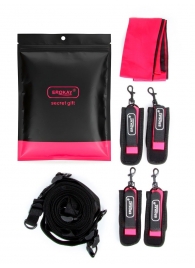 Черно-розовый эротический набор: фиксатор, оковы, наручники, повязка - Erokay - купить с доставкой в Находке