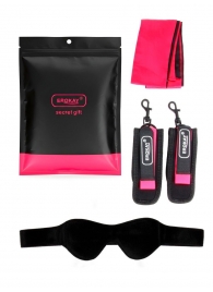 Черно-розовый эротический набор: маска, наручники и повязка - Erokay - купить с доставкой в Находке