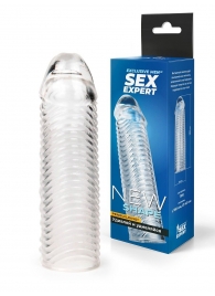 Прозрачная закрытая насадка на пенис с ребрышками - 16 см. - Sex Expert - в Находке купить с доставкой