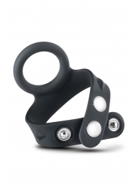 Черное эрекционное кольцо с подхватом мошонки на кнопках VS6 - Blush Novelties - в Находке купить с доставкой