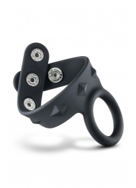 Черное эрекционное кольцо с подхватом мошонки на кнопках VS6 - Blush Novelties - в Находке купить с доставкой