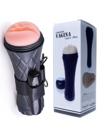 Телесный мастурбатор-вагина в черной колбе с вибрацией - Boys of Toys - в Находке купить с доставкой