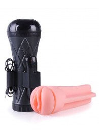 Телесный мастурбатор-вагина в черной колбе с вибрацией - Boys of Toys - в Находке купить с доставкой