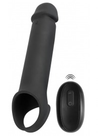 Черная вибронасадка для пениса с хомутом для мошонки и пультом ДУ Remote Controlled Penis Extension - Orion - в Находке купить с доставкой