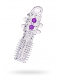 Гелевая прозрачная насадка с шариками и шипами - 14 см. - Toyfa Basic - в Находке купить с доставкой