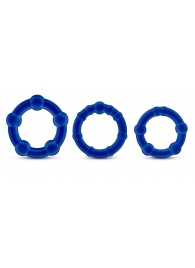 Набор из 3 синих эрекционных колец Stay Hard Beaded Cockrings - Blush Novelties - в Находке купить с доставкой