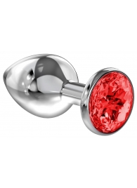 Большая серебристая анальная пробка Diamond Red Sparkle Large с красным кристаллом - 8 см. - Lola Games - купить с доставкой в Находке