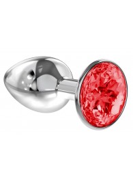 Малая серебристая анальная пробка Diamond Red Sparkle Small с красным кристаллом - 7 см. - Lola Games - купить с доставкой в Находке