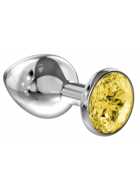Большая серебристая анальная пробка Diamond Yellow Sparkle Large с жёлтым кристаллом - 8 см. - Lola Games - купить с доставкой в Находке