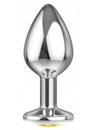 Малая серебристая анальная пробка Diamond Yellow Sparkle Small с жёлтым кристаллом - 7 см. - Lola Games - купить с доставкой в Находке