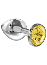 Малая серебристая анальная пробка Diamond Yellow Sparkle Small с жёлтым кристаллом - 7 см. - Lola Games - купить с доставкой в Находке