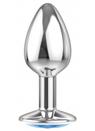 Малая серебристая анальная пробка Diamond Light blue Sparkle Small с голубым кристаллом - 7 см. - Lola Games - купить с доставкой в Находке