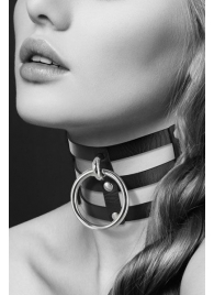 Чёрный тройной чокер с большим кольцом - Bijoux Pour Toi - купить с доставкой в Находке