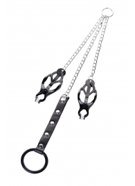 Черно-серебристые зажимы для сосков с кольцом для пениса TOYFA Metal - ToyFa - купить с доставкой в Находке