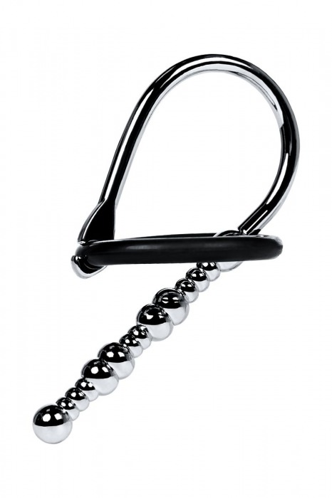 Серебристый уретральный плаг-бусины TOYFA Metal с мягким фиксириющим кольцом - ToyFa - купить с доставкой в Находке