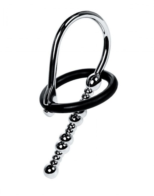 Серебристый уретральный плаг-бусины TOYFA Metal с мягким фиксириющим кольцом - ToyFa - купить с доставкой в Находке