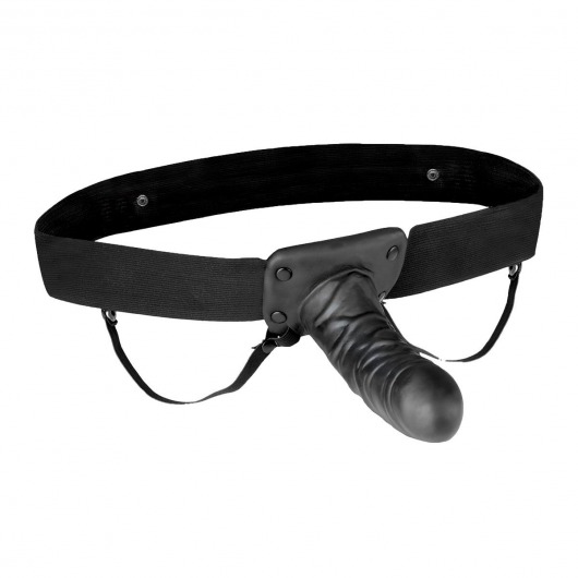 Чёрный полый страпон с вибрацией Unisex Vibrating Hollow Strap-On - 14 см. - Lux Fetish - купить с доставкой в Находке