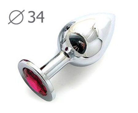 Коническая серебристая анальная втулка с малиновым кристаллом - 8,2 см. - Anal Jewelry Plug - купить с доставкой в Находке