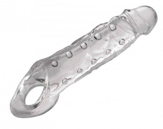 Прозразная закрытая насадка на пенис с поддержкой мошонки Clearly Ample Penis Enhancer - 22 см. - XR Brands - в Находке купить с доставкой