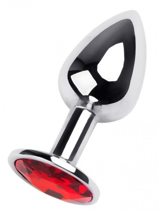 Маленькая коническая серебристая анальная пробка с красным кристаллом - 7 см. - ToyFa - купить с доставкой в Находке