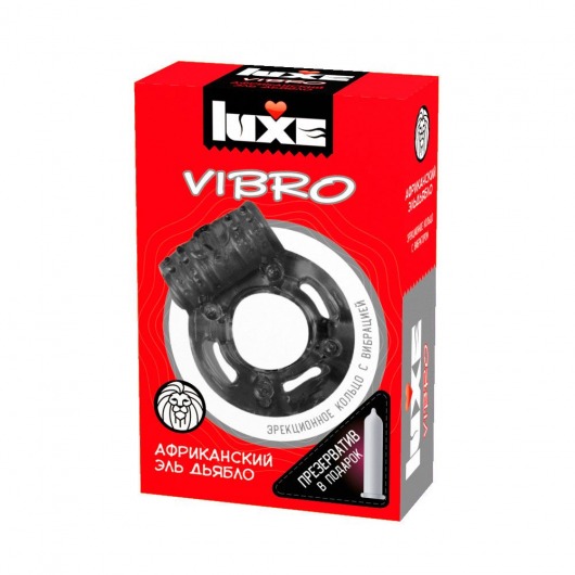 Чёрное эрекционное виброкольцо Luxe VIBRO  Африканский Эль Дьябло  + презерватив - Luxe - в Находке купить с доставкой