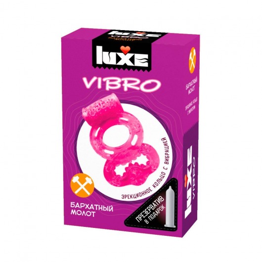 Розовое эрекционное виброкольцо Luxe VIBRO  Бархатный молот  + презерватив - Luxe - в Находке купить с доставкой