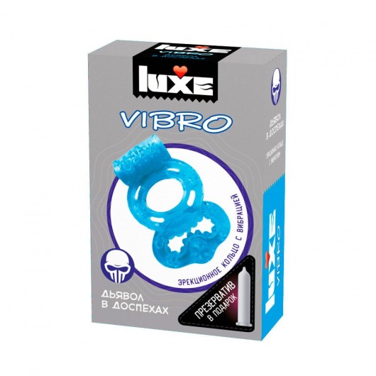 Голубое эрекционное виброкольцо Luxe VIBRO  Дьявол в доспехах  + презерватив - Luxe - в Находке купить с доставкой