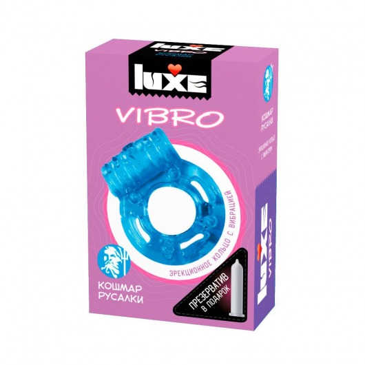 Голубое эрекционное виброкольцо Luxe VIBRO  Кошмар русалки  + презерватив - Luxe - в Находке купить с доставкой