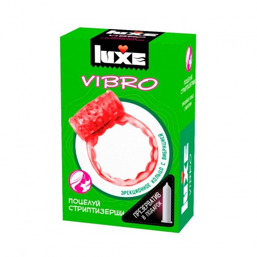 Розовое эрекционное виброкольцо Luxe VIBRO  Поцелуй стриптизёрши  + презерватив - Luxe - в Находке купить с доставкой