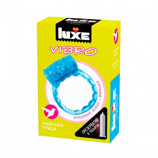 Голубое эрекционное виброкольцо Luxe VIBRO  Райская птица  + презерватив - Luxe - в Находке купить с доставкой
