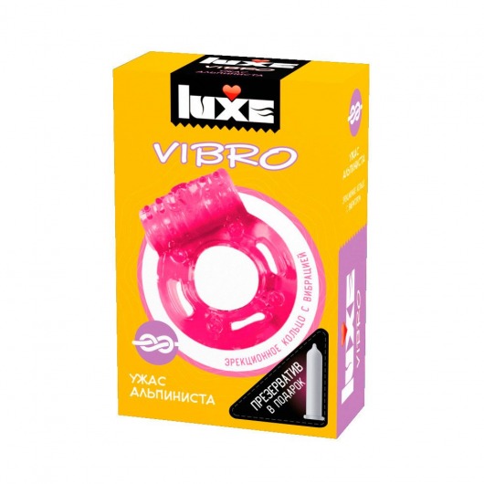 Розовое эрекционное виброкольцо Luxe VIBRO  Ужас Альпиниста  + презерватив - Luxe - в Находке купить с доставкой