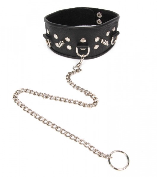 Черный ошейник с шипами и металлическим поводком-цепочкой - Notabu - купить с доставкой в Находке