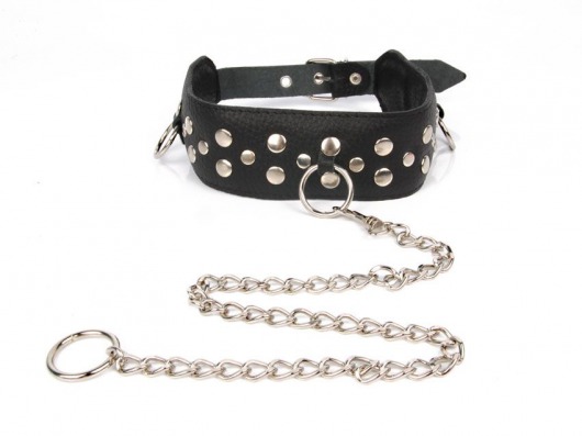 Черный ошейник с заклепками с металлическим поводком-цепочкой - Notabu - купить с доставкой в Находке