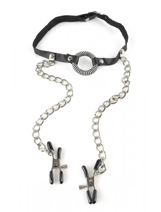 Кляп, соединенный цепочкой с клипсами для сосков - Pipedream - купить с доставкой в Находке