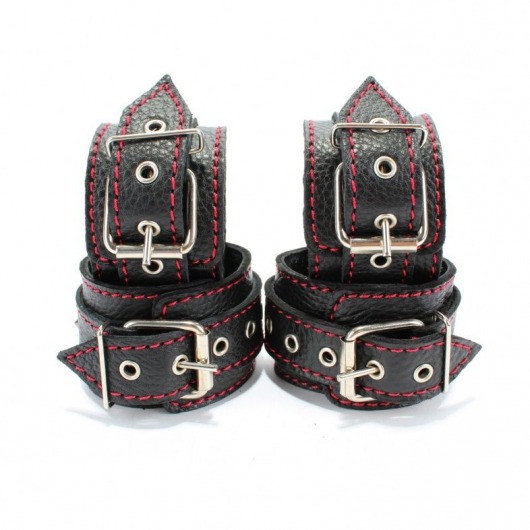 Черный бондажный набор с красной строчкой - БДСМ Арсенал - купить с доставкой в Находке
