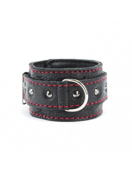 Черные оковы с шипами и контрастной строчкой - БДСМ Арсенал - купить с доставкой в Находке