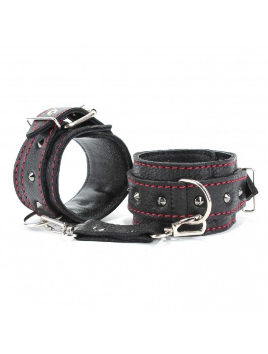 Черные оковы с шипами и контрастной строчкой - БДСМ Арсенал - купить с доставкой в Находке