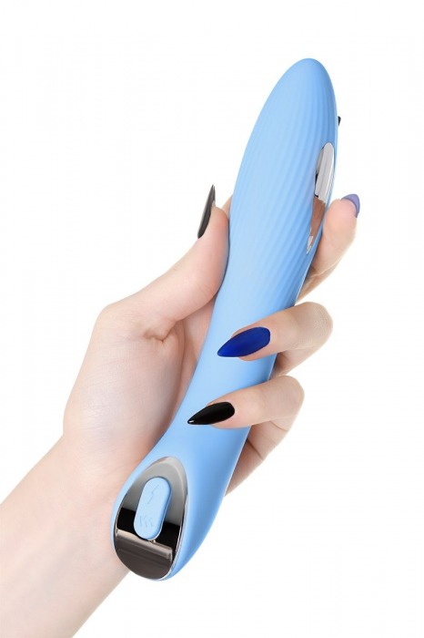 Голубой силиконовый вибратор с электростимуляцией TESLA G-POINT - 21 см. - ToyFa - купить с доставкой в Находке