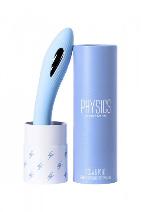 Голубой силиконовый вибратор с электростимуляцией TESLA G-POINT - 21 см. - ToyFa - купить с доставкой в Находке