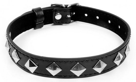 Черный ошейник с серебристыми ромбиками - Notabu - купить с доставкой в Находке