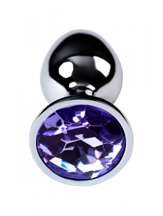 Серебристая конусовидная анальная пробка с фиолетовым кристаллом - 7 см. - ToyFa - купить с доставкой в Находке