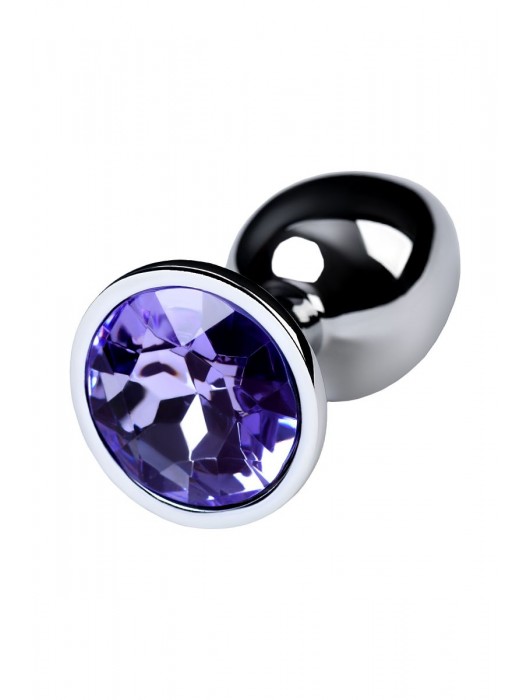 Серебристая конусовидная анальная пробка с фиолетовым кристаллом - 7 см. - ToyFa - купить с доставкой в Находке
